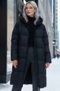 Купить Пальто зимнее утепленное с капюшоном женское черного цвета 7741Ch, фото 5
