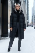 Купить Пальто зимнее утепленное с капюшоном женское черного цвета 7741Ch, фото 4