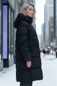 Купить Пальто зимнее утепленное с капюшоном женское черного цвета 7741Ch, фото 2