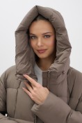 Купить Пальто зимнее утепленное с капюшоном женское светло-коричневого цвета 7741SK, фото 16