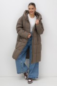Купить Пальто зимнее утепленное с капюшоном женское светло-коричневого цвета 7741SK, фото 18