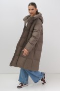 Купить Пальто зимнее утепленное с капюшоном женское светло-коричневого цвета 7741SK, фото 19
