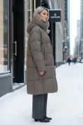Купить Пальто зимнее утепленное с капюшоном женское светло-коричневого цвета 7741SK, фото 5