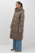 Купить Пальто зимнее утепленное с капюшоном женское светло-коричневого цвета 7741SK, фото 7