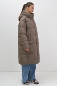 Купить Пальто зимнее утепленное с капюшоном женское светло-коричневого цвета 7741SK, фото 8