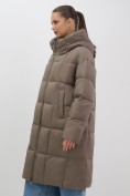 Купить Пальто зимнее утепленное с капюшоном женское светло-коричневого цвета 7741SK, фото 10
