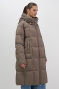 Купить Пальто зимнее утепленное с капюшоном женское светло-коричневого цвета 7741SK, фото 11