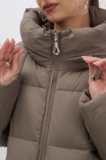 Купить Пальто зимнее утепленное с капюшоном женское светло-коричневого цвета 7741SK, фото 13