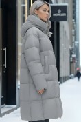 Купить Пальто зимнее утепленное с капюшоном женское серого цвета 7741Sr, фото 3