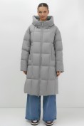 Купить Пальто зимнее утепленное с капюшоном женское серого цвета 7741Sr, фото 4