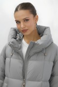 Купить Пальто зимнее утепленное с капюшоном женское серого цвета 7741Sr, фото 7