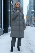 Купить Пальто зимнее утепленное с капюшоном женское темно-серого цвета 7741TC, фото 4