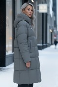 Купить Пальто зимнее утепленное с капюшоном женское темно-серого цвета 7741TC, фото 2
