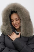 Купить Пальто зимнее утепленное с мехом и капюшоном тренд черного цвета 7745Ch, фото 8