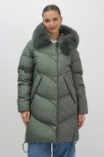 Купить Пальто зимнее утепленное с мехом и капюшоном тренд цвета хаки 7745Kh, фото 6