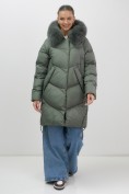 Купить Пальто зимнее утепленное с мехом и капюшоном тренд цвета хаки 7745Kh, фото 16