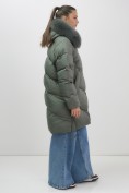 Купить Пальто зимнее утепленное с мехом и капюшоном тренд цвета хаки 7745Kh, фото 18