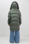 Купить Пальто зимнее утепленное с мехом и капюшоном тренд цвета хаки 7745Kh, фото 19