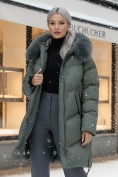 Купить Пальто зимнее утепленное с мехом и капюшоном тренд цвета хаки 7745Kh, фото 4