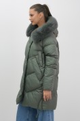 Купить Пальто зимнее утепленное с мехом и капюшоном тренд цвета хаки 7745Kh, фото 7