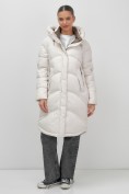 Купить Пальто зимнее утепленное с капюшоном женское бежевого цвета 7747B, фото 7