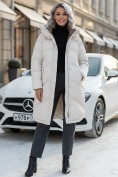 Купить Пальто зимнее утепленное с капюшоном женское бежевого цвета 7747B, фото 5