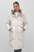 Купить Пальто зимнее утепленное с капюшоном женское бежевого цвета 7747B, фото 11