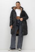 Купить Пальто зимнее утепленное с капюшоном женское черного цвета 7747Ch, фото 6