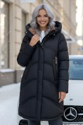 Купить Пальто зимнее утепленное с капюшоном женское черного цвета 7747Ch