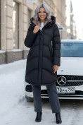 Купить Пальто зимнее утепленное с капюшоном женское черного цвета 7747Ch, фото 5