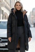 Купить Пальто зимнее утепленное с капюшоном женское черного цвета 7747Ch, фото 4