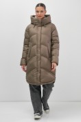 Купить Пальто зимнее утепленное с капюшоном женское коричневого цвета 7747K, фото 6