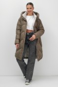 Купить Пальто зимнее утепленное с капюшоном женское коричневого цвета 7747K, фото 16