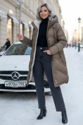 Купить Пальто зимнее утепленное с капюшоном женское коричневого цвета 7747K, фото 5