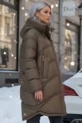 Купить Пальто зимнее утепленное с капюшоном женское коричневого цвета 7747K, фото 3