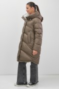 Купить Пальто зимнее утепленное с капюшоном женское коричневого цвета 7747K, фото 7