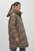 Купить Пальто зимнее утепленное с капюшоном женское коричневого цвета 7747K, фото 12