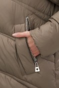 Купить Пальто зимнее утепленное с капюшоном женское коричневого цвета 7747K, фото 13