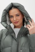 Купить Пальто зимнее утепленное с капюшоном женское цвета хаки 7747Kh, фото 16