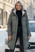 Купить Пальто зимнее утепленное с капюшоном женское цвета хаки 7747Kh, фото 5