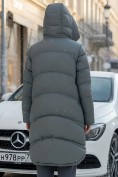 Купить Пальто зимнее утепленное с капюшоном женское цвета хаки 7747Kh, фото 3