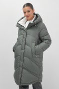 Купить Пальто зимнее утепленное с капюшоном женское цвета хаки 7747Kh, фото 11