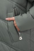 Купить Пальто зимнее утепленное с капюшоном женское цвета хаки 7747Kh, фото 13