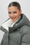 Купить Пальто зимнее утепленное с капюшоном женское цвета хаки 7747Kh, фото 14