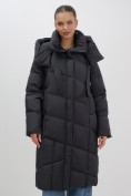 Купить Пальто зимнее утепленное с капюшоном женское черного цвета 7748Ch, фото 15