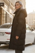 Купить Пальто зимнее утепленное с капюшоном женское черного цвета 7748Ch, фото 3