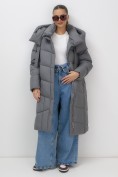 Купить Пальто зимнее утепленное с капюшоном женское темно-серого цвета 7748TC, фото 6