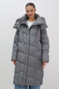 Купить Пальто зимнее утепленное с капюшоном женское темно-серого цвета 7748TC, фото 16