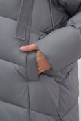 Купить Пальто зимнее утепленное с капюшоном женское темно-серого цвета 7748TC, фото 19