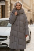 Купить Пальто зимнее утепленное с капюшоном женское темно-серого цвета 7748TC, фото 4